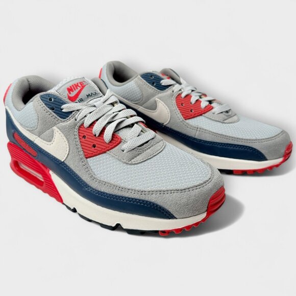 Nike Air Max 90 Men’s Size 8.5 Smoke Grey Navy Red DM0029 005 New w Box - Picture 3 of 13